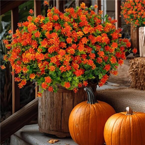 Artificial Fall Flowers Outdoor Fake Mums - 12 Bundles Fake Plants UV Resistant - Picture 4 of 7